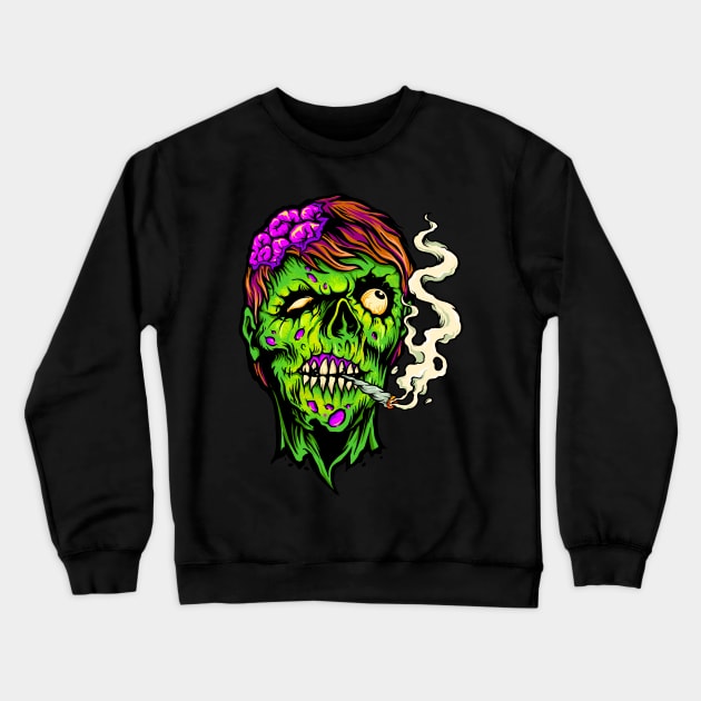 Brains and Weed - Happy Halloweed Trippy Zombie Crewneck Sweatshirt by PosterpartyCo